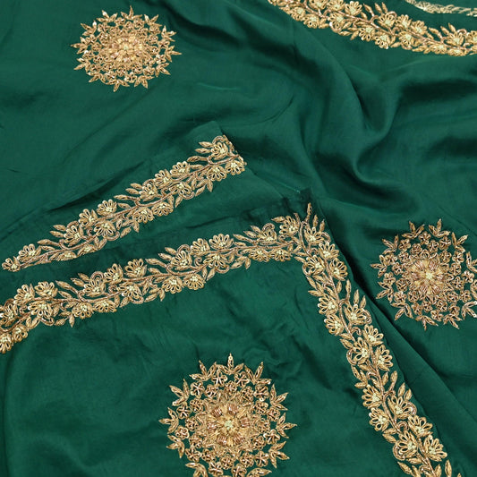 Rare Vintage Bottle Green Pure Silk Saree Zardozi Hand Embroidered Designer Sabyasachi Sari 5.5 Yard Bollywood Party Wear