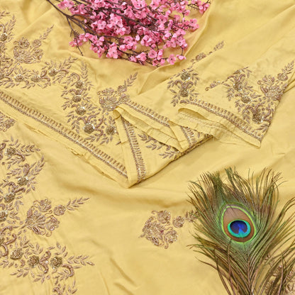 Rare Vintage Yellow Pure Silk Saree Zardozi Hand Embroidered Designer Sabyasachi Sari 5.5 Yard Bollywood Party Wear