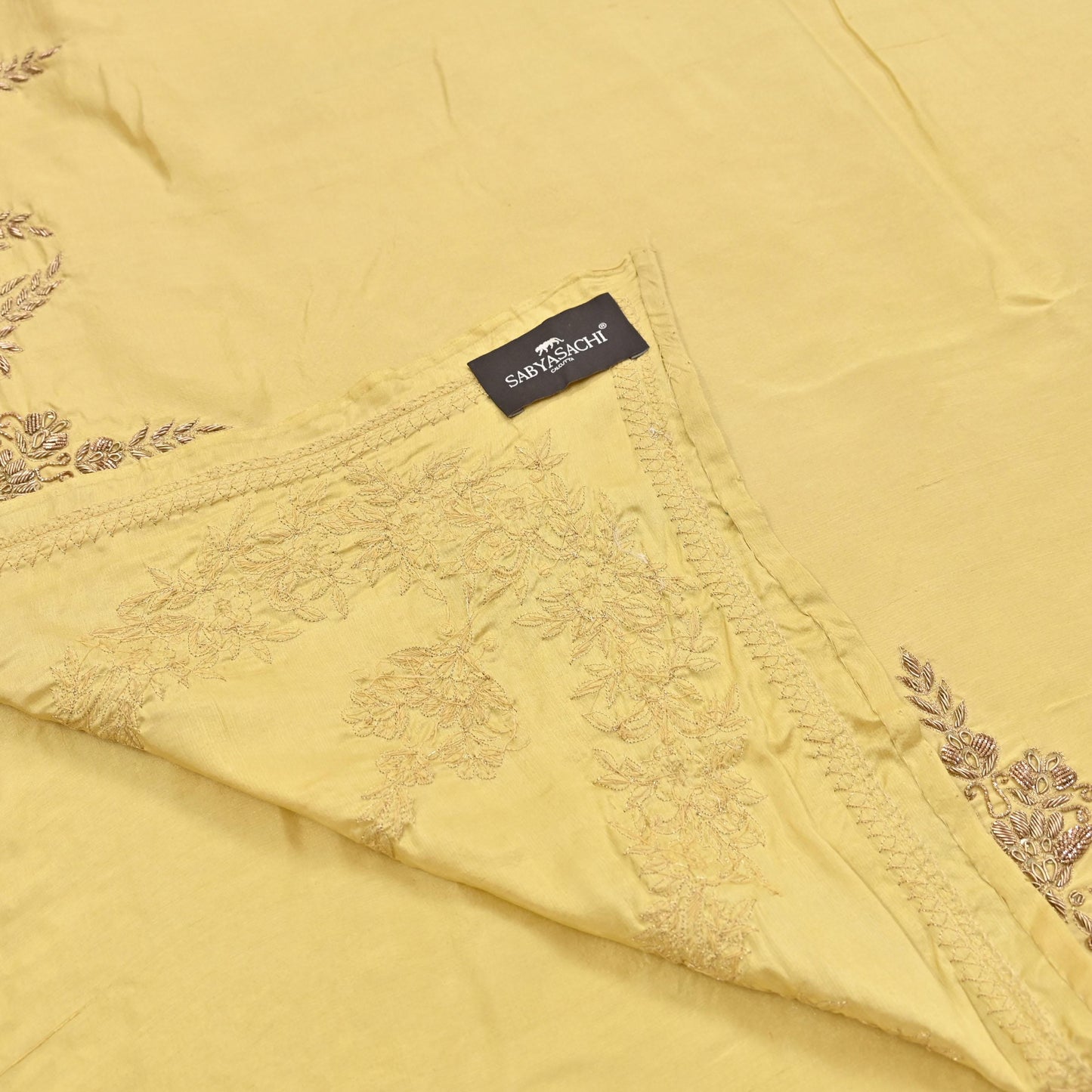 Rare Vintage Yellow Pure Silk Saree Zardozi Hand Embroidered Designer Sabyasachi Sari 5.5 Yard Bollywood Party Wear