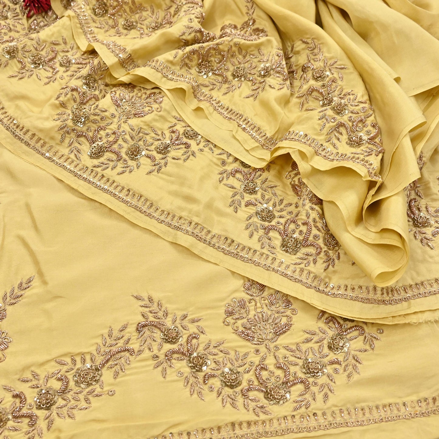 Rare Vintage Yellow Pure Silk Saree Zardozi Hand Embroidered Designer Sabyasachi Sari 5.5 Yard Bollywood Party Wear