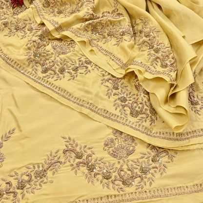 Rare Vintage Yellow Pure Silk Saree Zardozi Hand Embroidered Designer Sabyasachi Sari 5.5 Yard Bollywood Party Wear