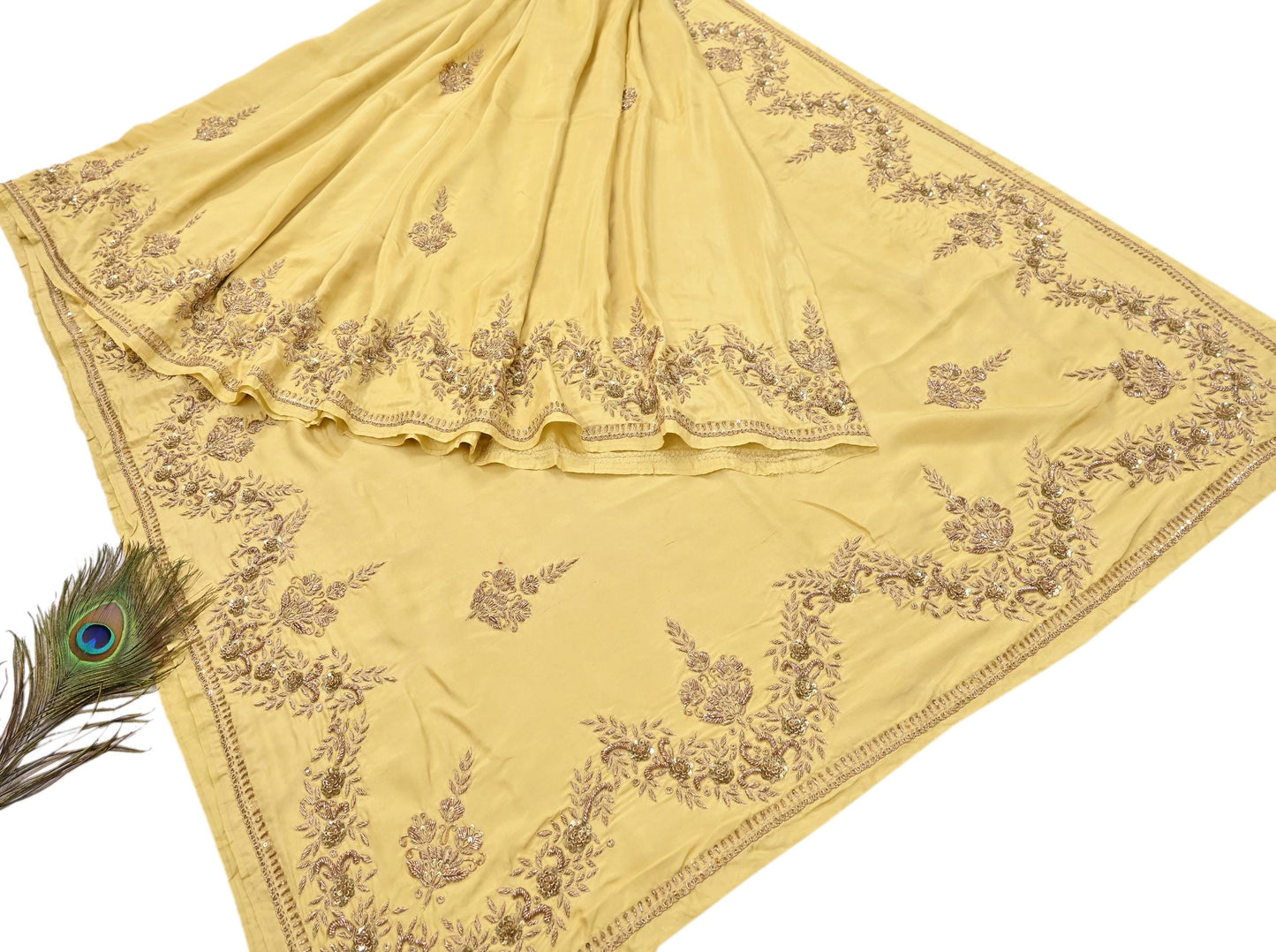 Rare Vintage Yellow Pure Silk Saree Zardozi Hand Embroidered Designer Sabyasachi Sari 5.5 Yard Bollywood Party Wear
