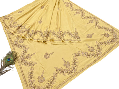 Rare Vintage Yellow Pure Silk Saree Zardozi Hand Embroidered Designer Sabyasachi Sari 5.5 Yard Bollywood Party Wear