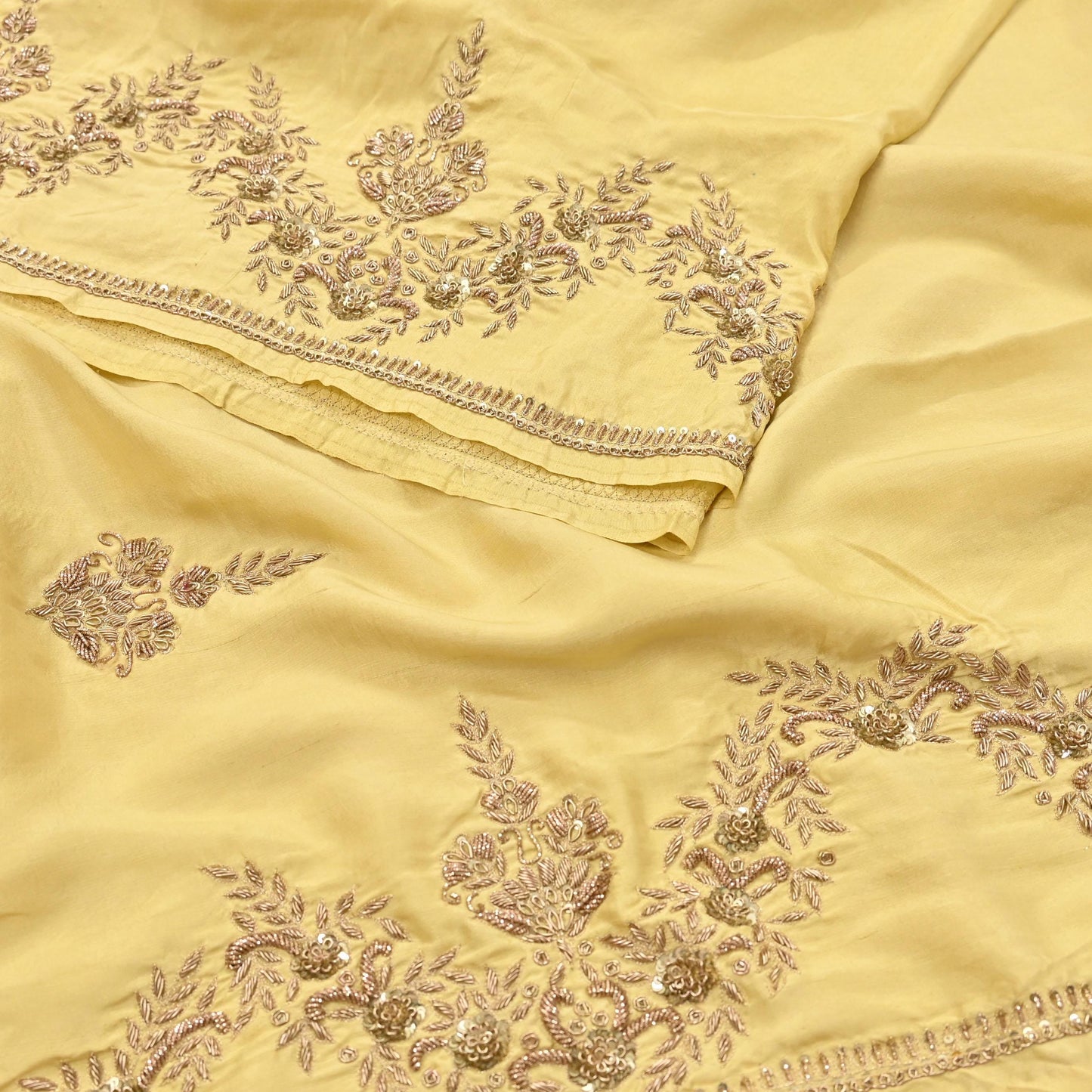 Rare Vintage Yellow Pure Silk Saree Zardozi Hand Embroidered Designer Sabyasachi Sari 5.5 Yard Bollywood Party Wear