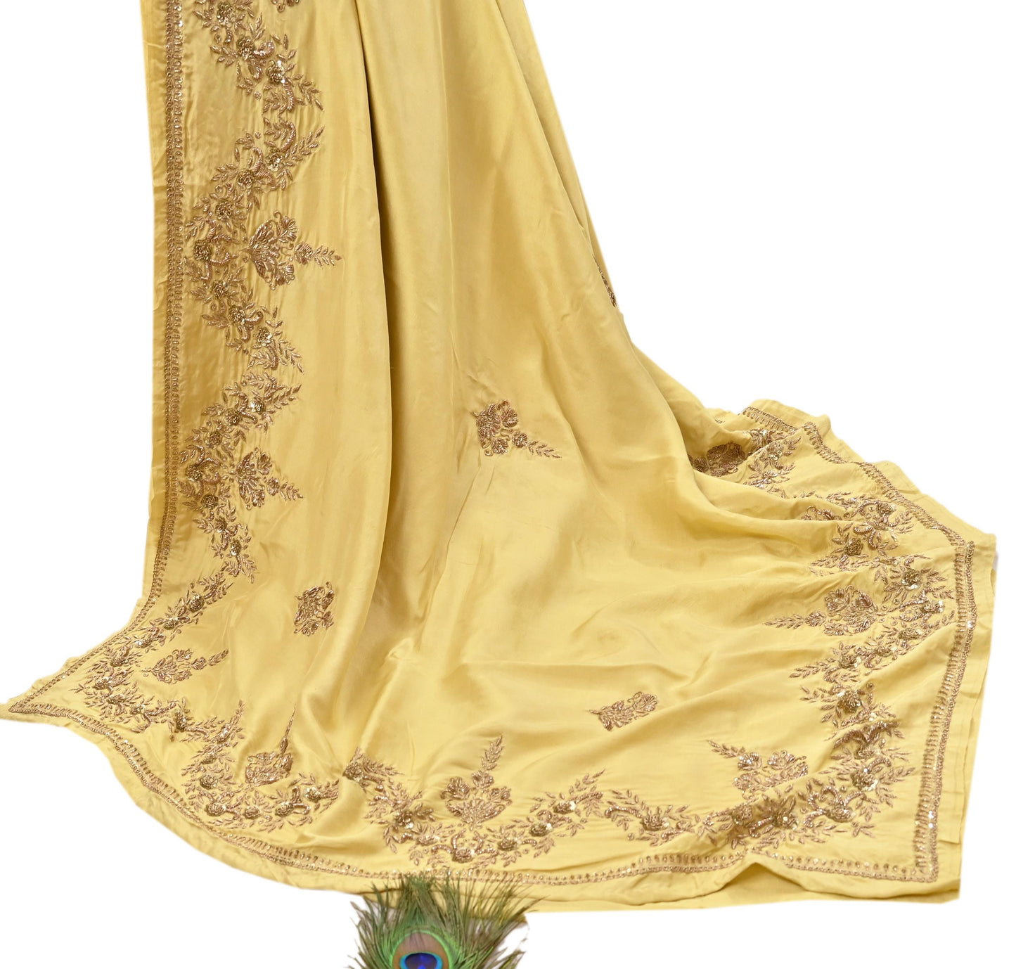 Rare Vintage Yellow Pure Silk Saree Zardozi Hand Embroidered Designer Sabyasachi Sari 5.5 Yard Bollywood Party Wear
