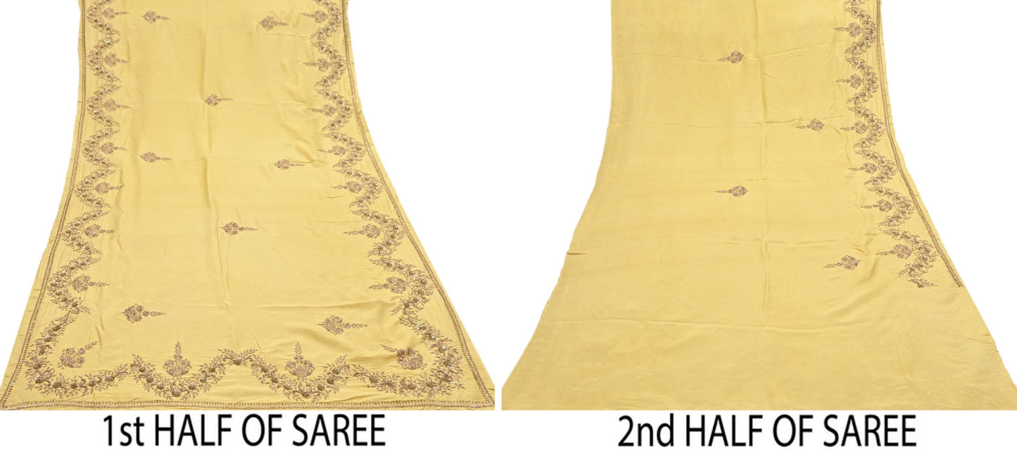 Rare Vintage Yellow Pure Silk Saree Zardozi Hand Embroidered Designer Sabyasachi Sari 5.5 Yard Bollywood Party Wear