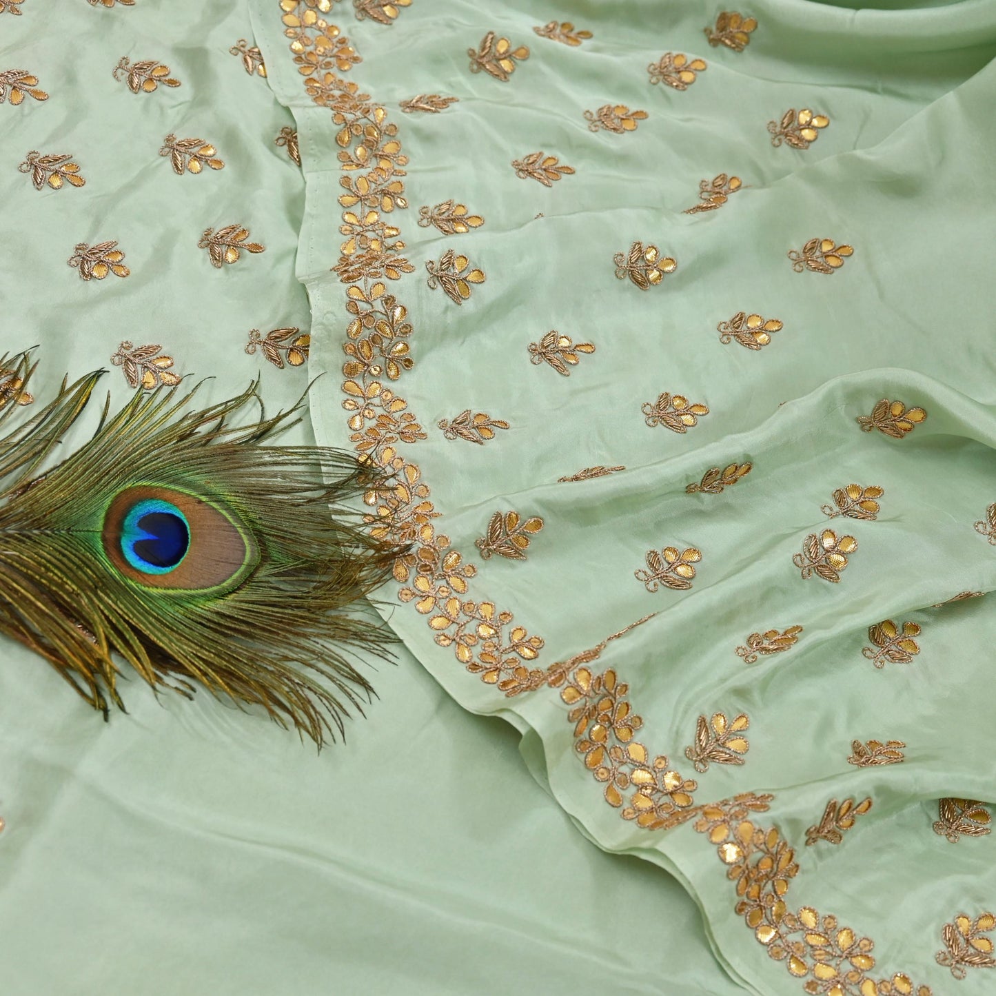 Rare Vintage Pista Green Pure Silk Saree Zardozi Gota Hand Embroidered Designer Sabyasachi Sari 5.5 Yard Bollywood Party Wear