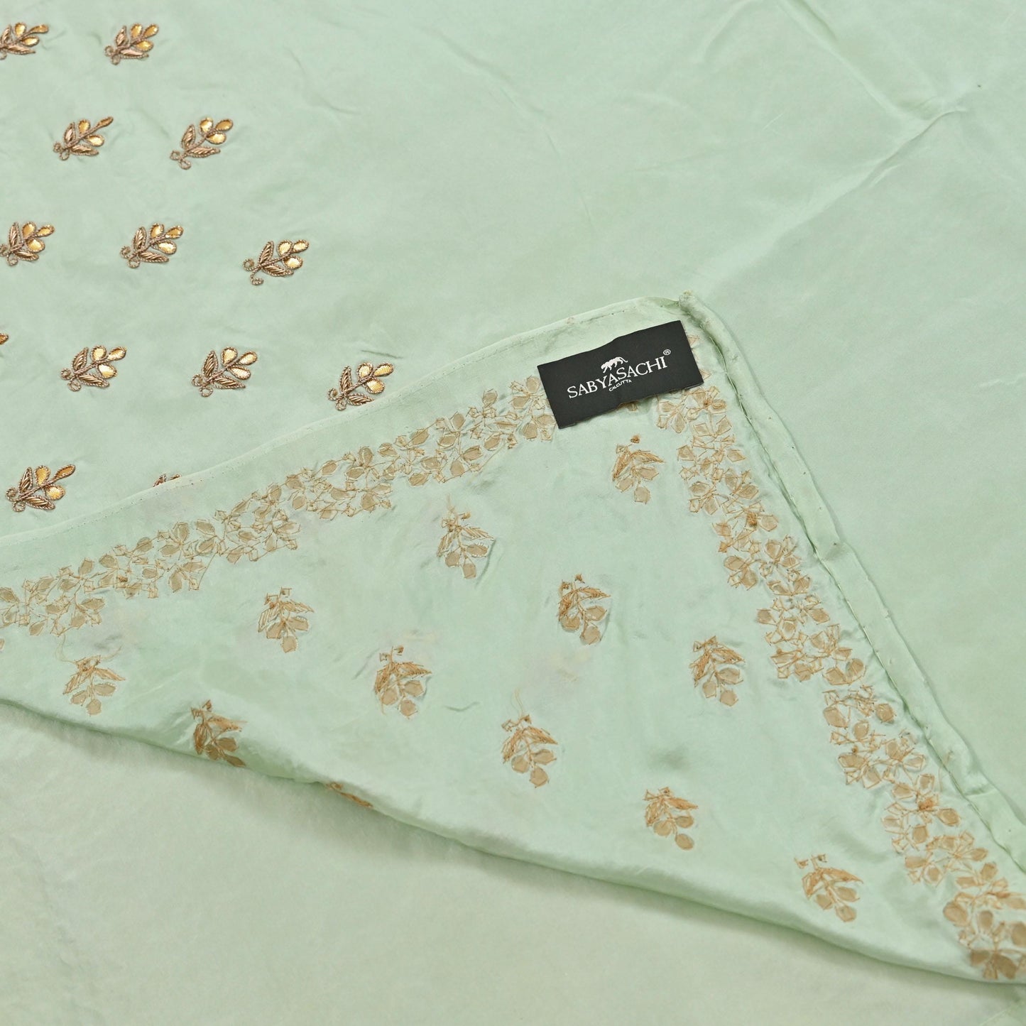 Rare Vintage Pista Green Pure Silk Saree Zardozi Gota Hand Embroidered Designer Sabyasachi Sari 5.5 Yard Bollywood Party Wear
