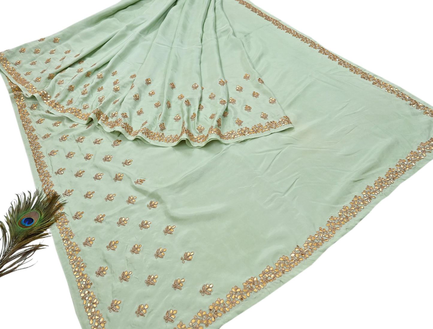 Rare Vintage Pista Green Pure Silk Saree Zardozi Gota Hand Embroidered Designer Sabyasachi Sari 5.5 Yard Bollywood Party Wear