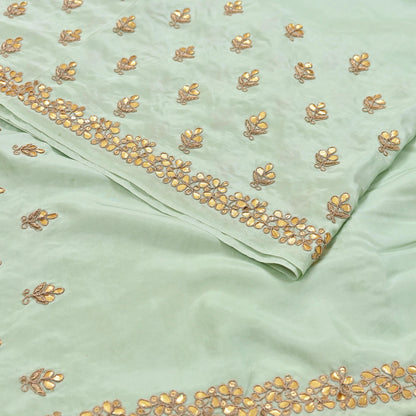 Rare Vintage Pista Green Pure Silk Saree Zardozi Gota Hand Embroidered Designer Sabyasachi Sari 5.5 Yard Bollywood Party Wear
