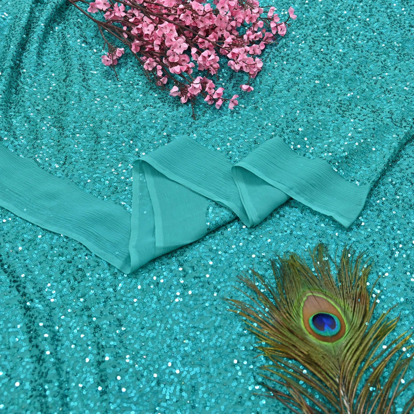 Rare Vintage Green Pure Chiffon Silk Saree Hand Embroidered Mukesh Fabric 5.5 Yards Sari Bollywood Party Wear Ethnic saree