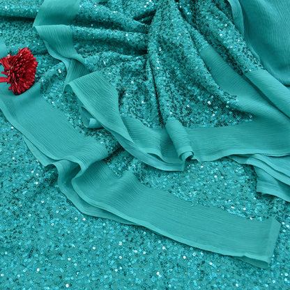 Rare Vintage Green Pure Chiffon Silk Saree Hand Embroidered Mukesh Fabric 5.5 Yards Sari Bollywood Party Wear Ethnic saree