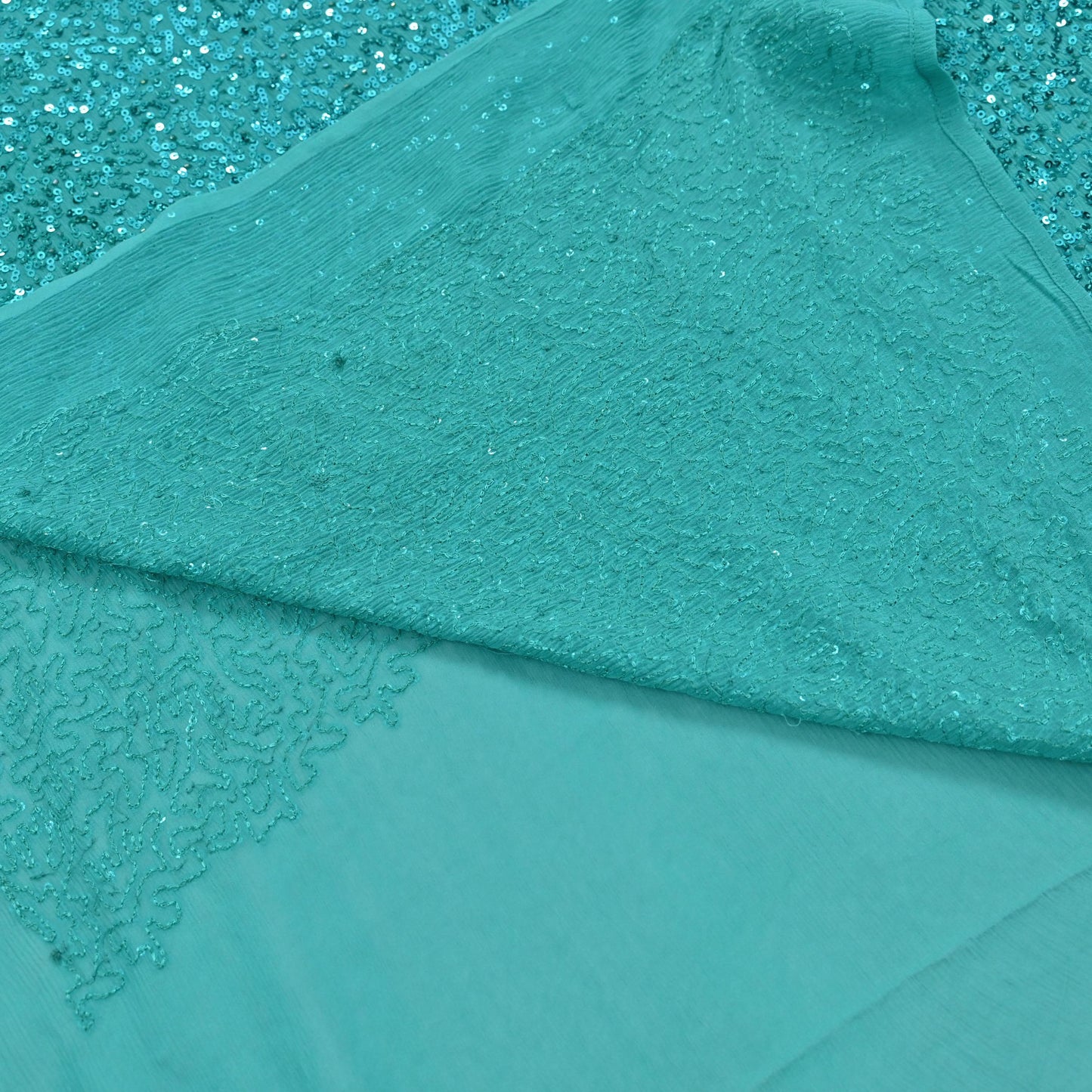 Rare Vintage Green Pure Chiffon Silk Saree Hand Embroidered Mukesh Fabric 5.5 Yards Sari Bollywood Party Wear Ethnic saree
