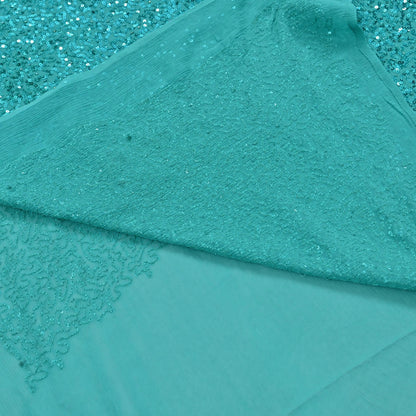 Rare Vintage Green Pure Chiffon Silk Saree Hand Embroidered Mukesh Fabric 5.5 Yards Sari Bollywood Party Wear Ethnic saree