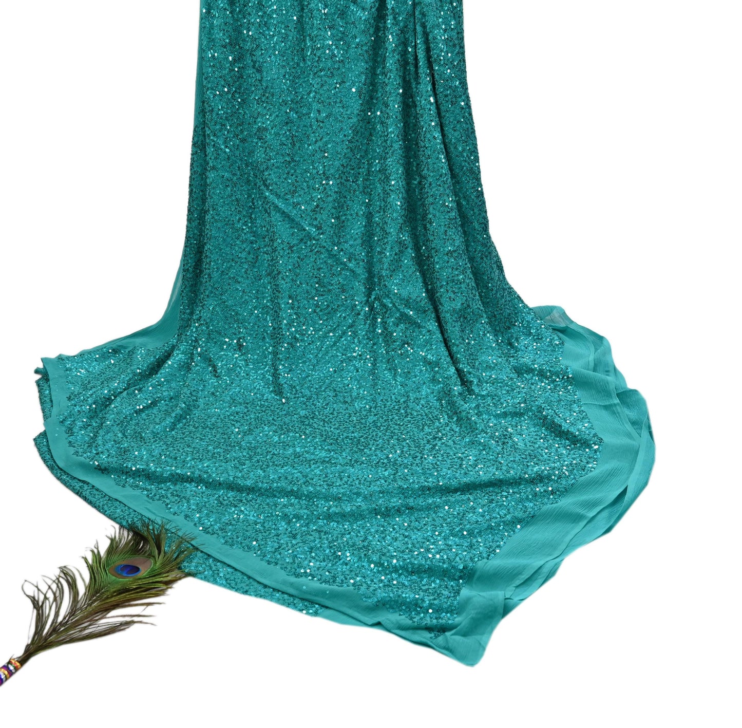 Rare Vintage Green Pure Chiffon Silk Saree Hand Embroidered Mukesh Fabric 5.5 Yards Sari Bollywood Party Wear Ethnic saree