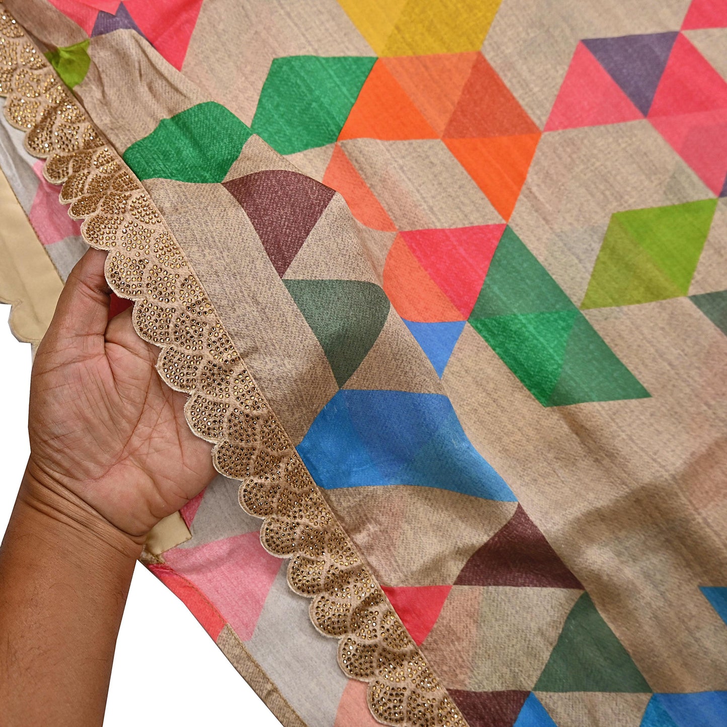 Rare Vintage Multi Pure Satin Silk Saree Hand Embroidered Fabric 5.5 Yards Sari Bollywood Party Wear Ethnic Designer Saree