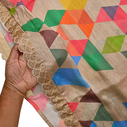 Rare Vintage Multi Pure Satin Silk Saree Hand Embroidered Fabric 5.5 Yards Sari Bollywood Party Wear Ethnic Designer Saree