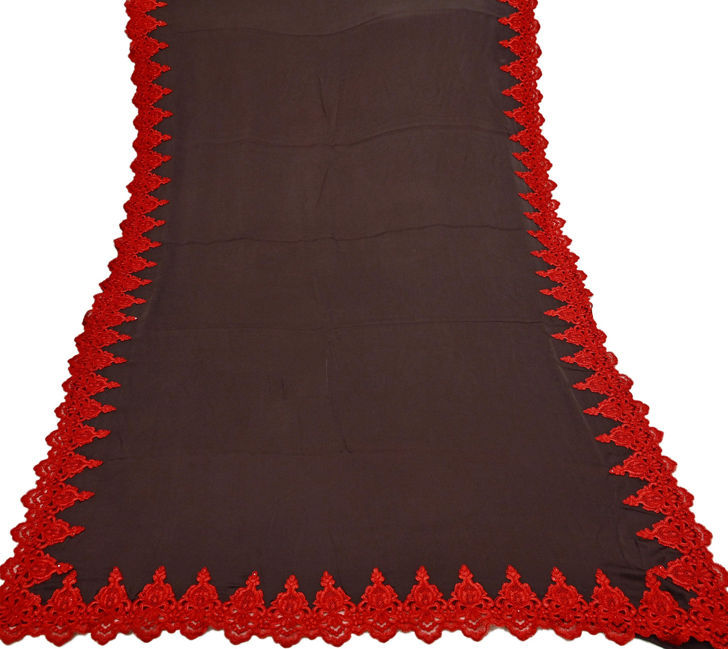 Rare Vintage Brown Pure Satin Silk Saree Hand Embroidered Fabric 5.5 Yards Sari Bollywood Party Wear Ethnic Designer Saree