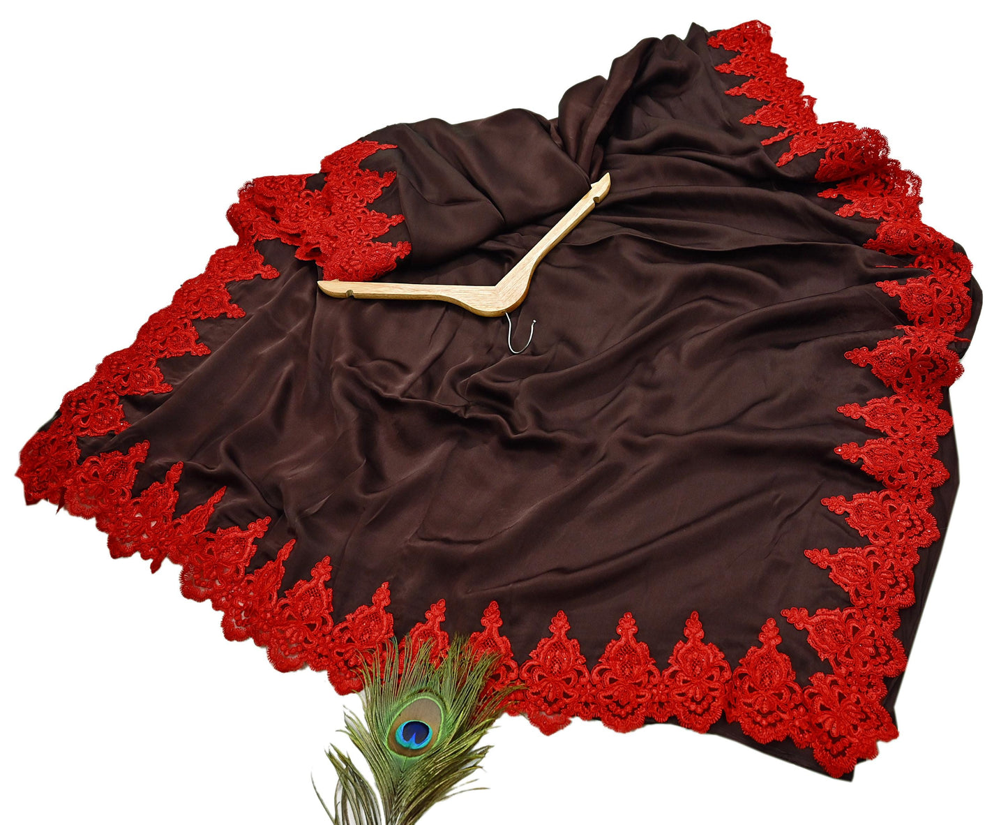 Rare Vintage Brown Pure Satin Silk Saree Hand Embroidered Fabric 5.5 Yards Sari Bollywood Party Wear Ethnic Designer Saree