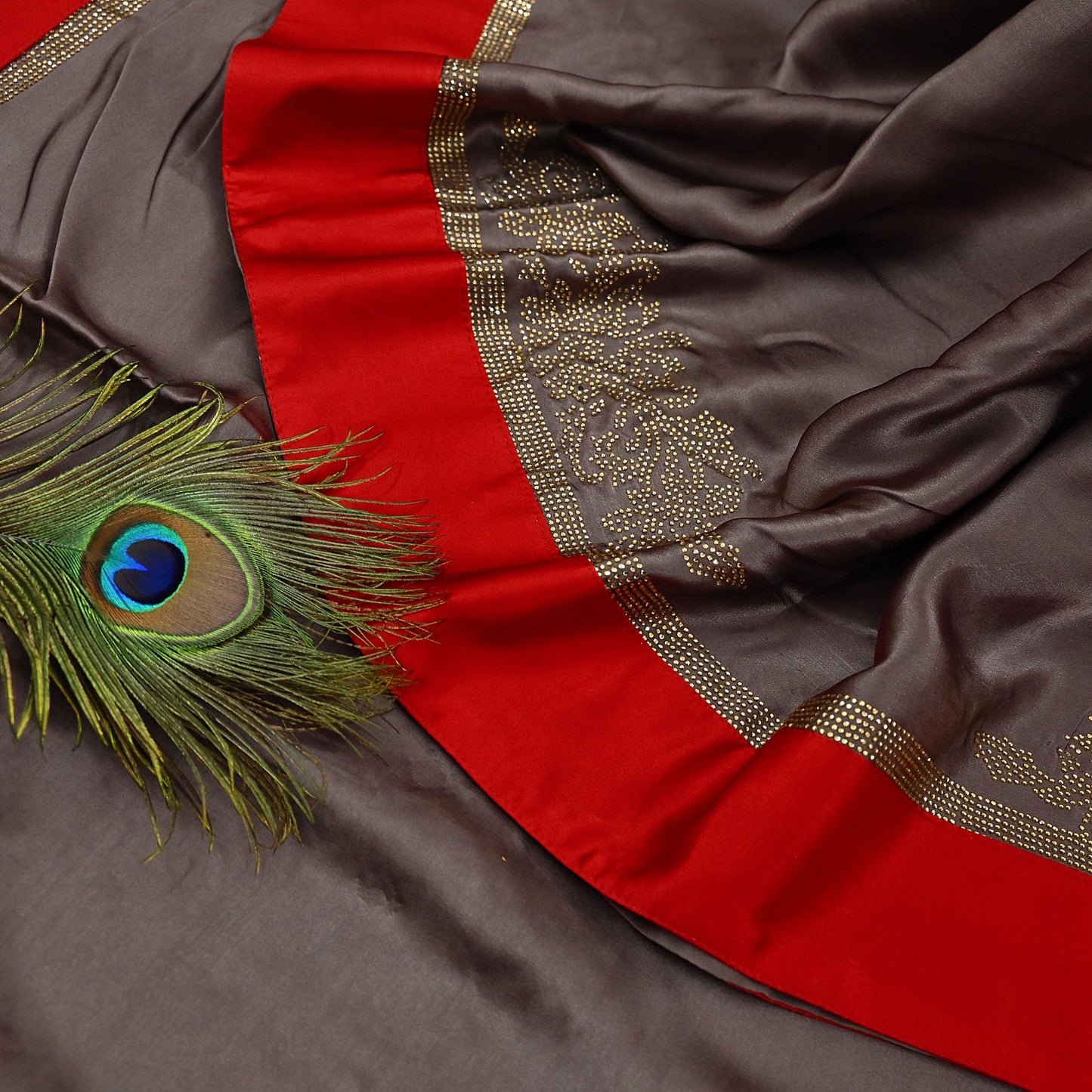 Rare Vintage Brown Pure Satin Silk Saree Hand Embroidered Fabric 5.5 Yards Sari Bollywood Party Wear Ethnic Designer Saree