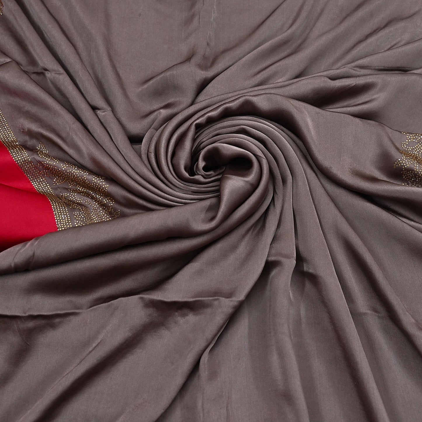 Rare Vintage Brown Pure Satin Silk Saree Hand Embroidered Fabric 5.5 Yards Sari Bollywood Party Wear Ethnic Designer Saree