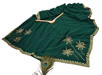 Rare Vintage Bottle Green Pure Georgette Silk Saree Hand Embroidered Fabric 5.5 Yards Sari Bollywood Party Wear Ethnic Designer Saree
