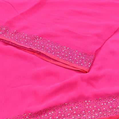 Rare Vintage Magenta Pure Chiffon Silk Saree Hand Embroidered Fabric 5.5 Yards Sari Bollywood Party Wear Ethnic saree