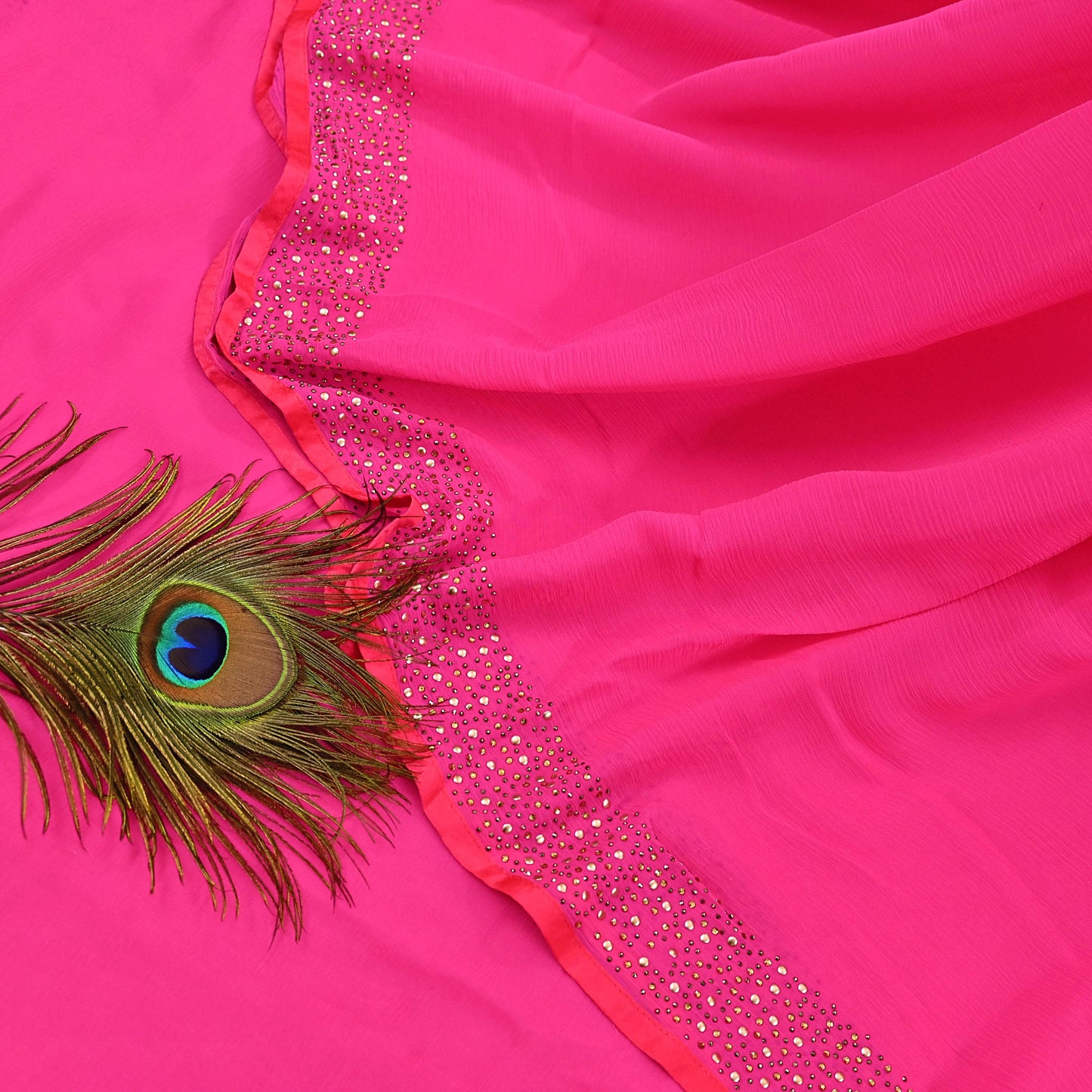 Rare Vintage Magenta Pure Chiffon Silk Saree Hand Embroidered Fabric 5.5 Yards Sari Bollywood Party Wear Ethnic saree