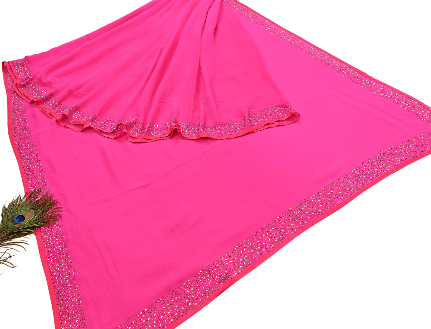 Rare Vintage Magenta Pure Chiffon Silk Saree Hand Embroidered Fabric 5.5 Yards Sari Bollywood Party Wear Ethnic saree