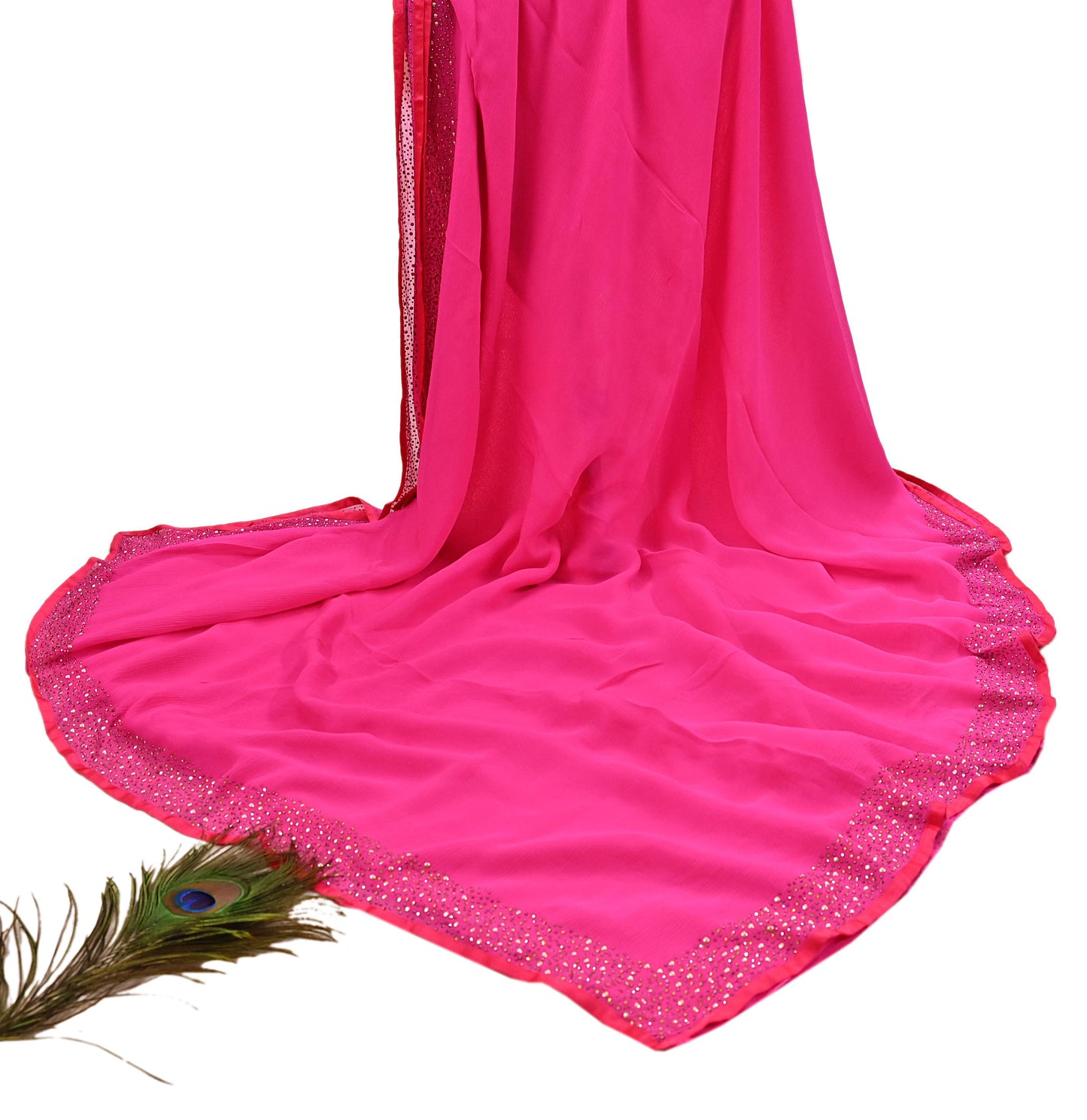 Rare Vintage Magenta Pure Chiffon Silk Saree Hand Embroidered Fabric 5.5 Yards Sari Bollywood Party Wear Ethnic saree