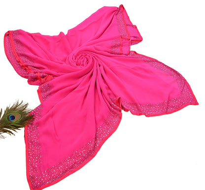 Rare Vintage Magenta Pure Chiffon Silk Saree Hand Embroidered Fabric 5.5 Yards Sari Bollywood Party Wear Ethnic saree