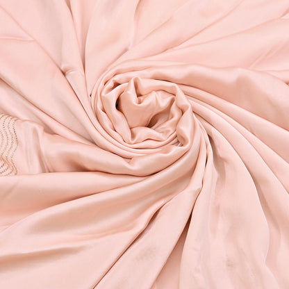 Rare Vintage Peach Pure Satin Silk Saree Hand Embroidered Fabric 5.5 Yards Sari Bollywood Party Wear Ethnic Saree