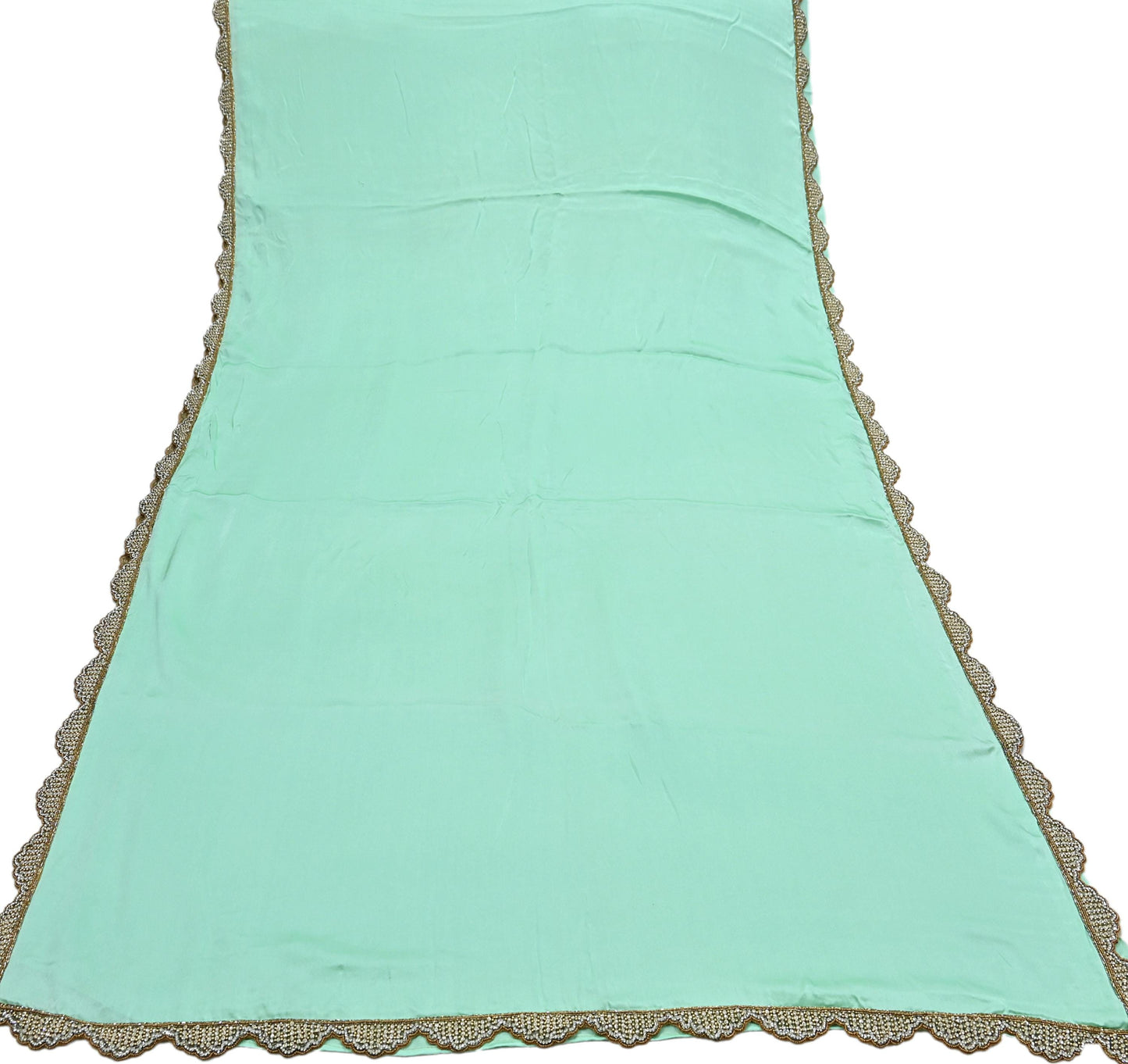 Rare Vintage Green Pure Satin Silk Saree Hand Embroidered Fabric 5.5 Yards Sari Bollywood Party Wear Ethnic Saree