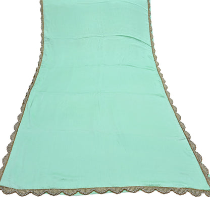 Rare Vintage Green Pure Satin Silk Saree Hand Embroidered Fabric 5.5 Yards Sari Bollywood Party Wear Ethnic Saree