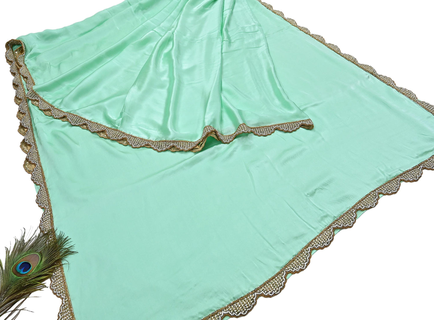 Rare Vintage Green Pure Satin Silk Saree Hand Embroidered Fabric 5.5 Yards Sari Bollywood Party Wear Ethnic Saree
