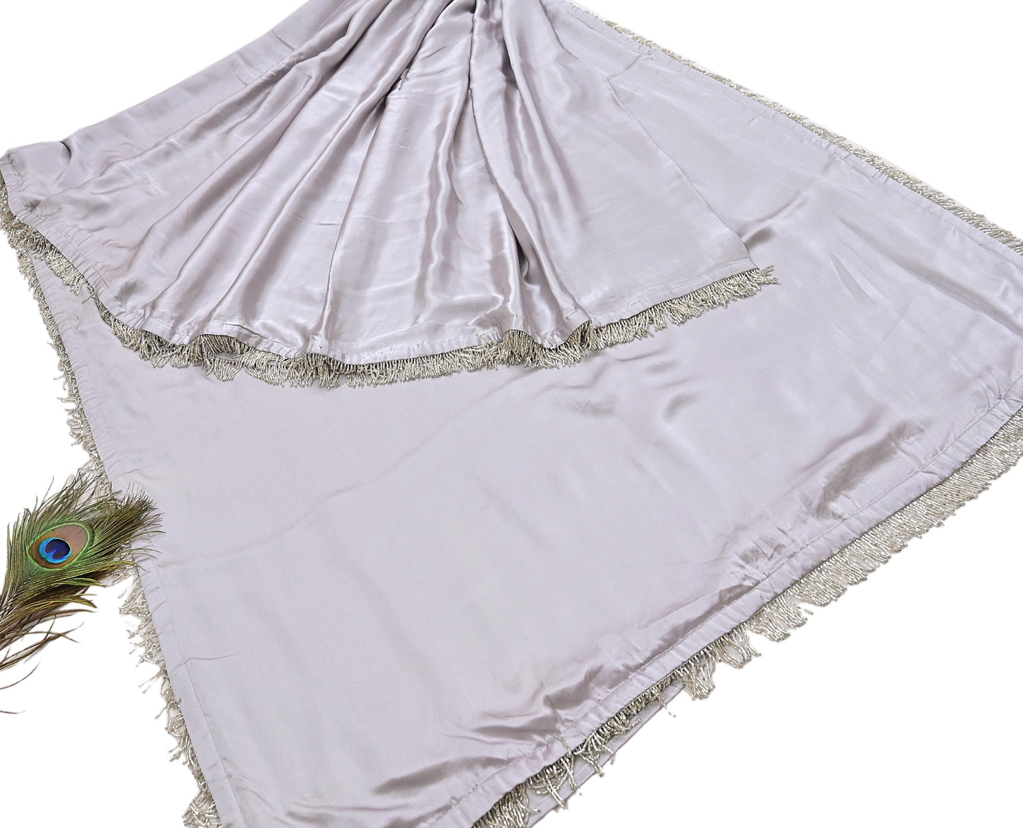 Rare Vintage Gray Pure Satin Silk Saree Hand Embroidered Fabric 5.5 Yards Sari Bollywood Party Wear Ethnic Saree