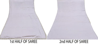 Rare Vintage Gray Pure Satin Silk Saree Hand Embroidered Fabric 5.5 Yards Sari Bollywood Party Wear Ethnic Saree