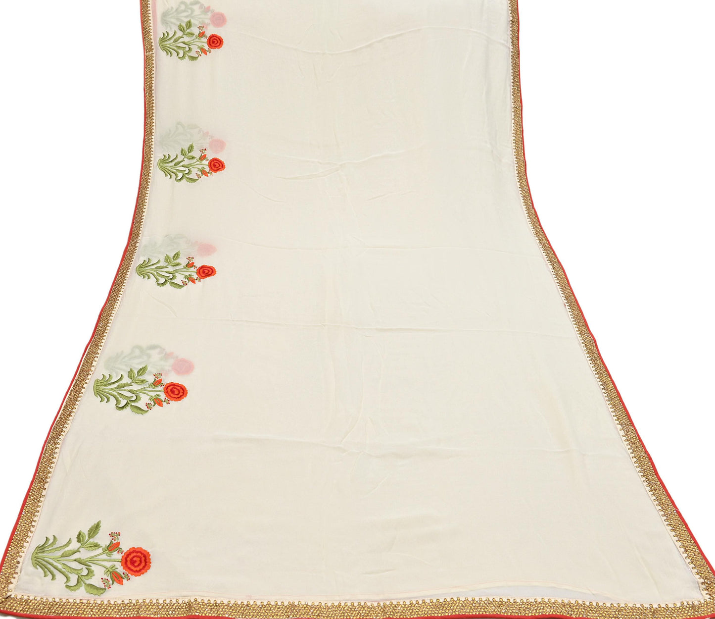 Indian Rare Vintage Zardozi Sarees Ivory Blend Georgette Hand Embroidered Sari Fabric 5.5 Yards Sewing Ethnic saree