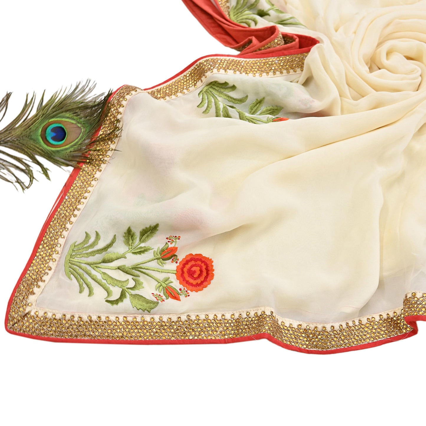 Indian Rare Vintage Zardozi Sarees Ivory Blend Georgette Hand Embroidered Sari Fabric 5.5 Yards Sewing Ethnic saree