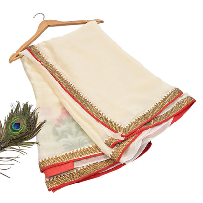Indian Rare Vintage Zardozi Sarees Ivory Blend Georgette Hand Embroidered Sari Fabric 5.5 Yards Sewing Ethnic saree