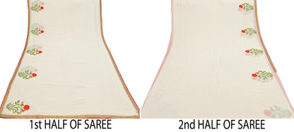 Indian Rare Vintage Zardozi Sarees Ivory Blend Georgette Hand Embroidered Sari Fabric 5.5 Yards Sewing Ethnic saree
