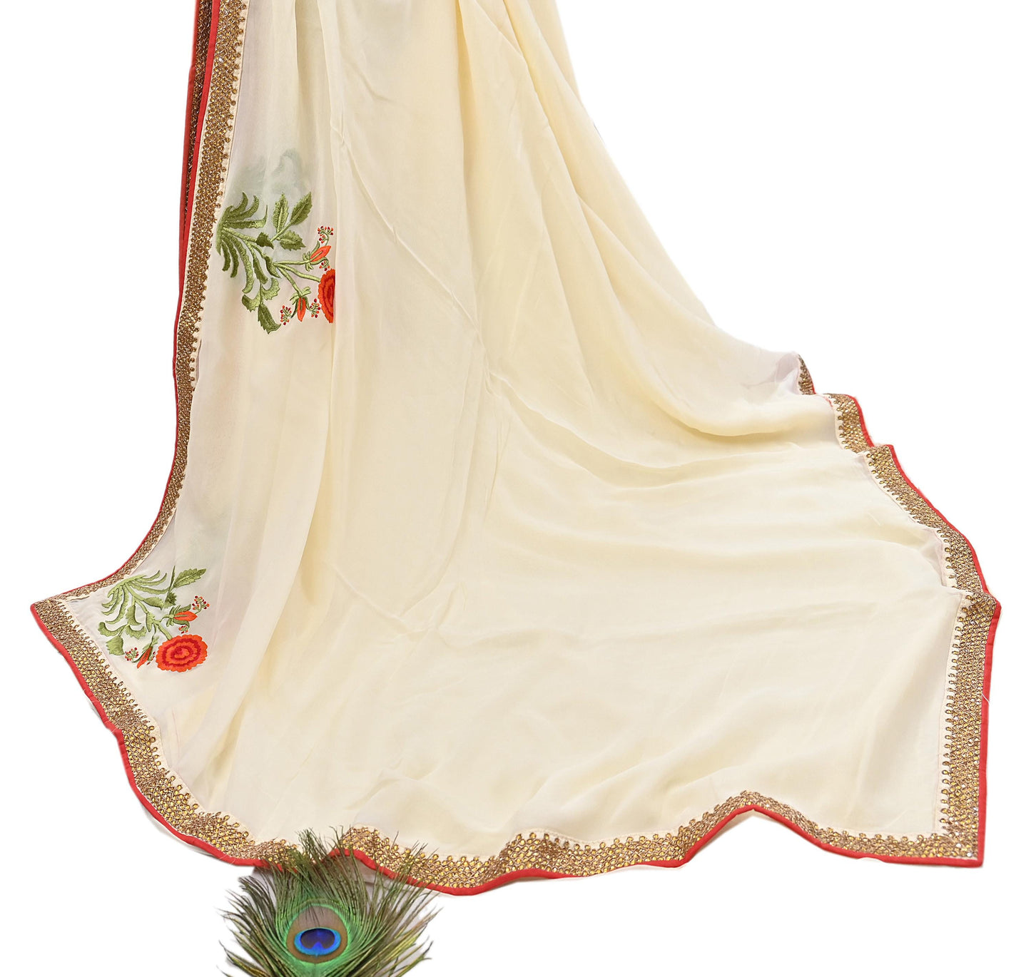 Indian Rare Vintage Zardozi Sarees Ivory Blend Georgette Hand Embroidered Sari Fabric 5.5 Yards Sewing Ethnic saree