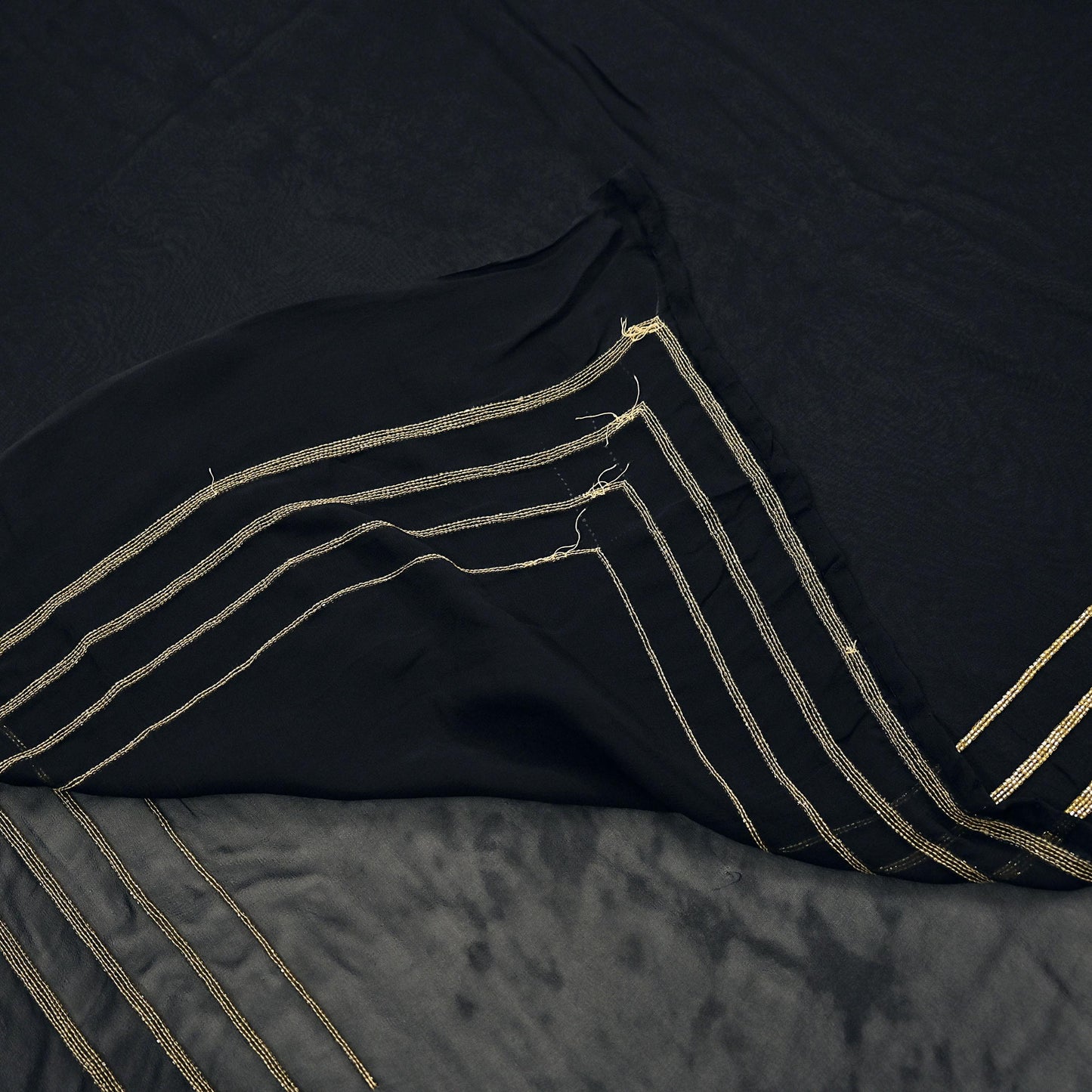 Indian Rare Vintage Black Sarees Blend Georgette Hand Embroidered Sari Fabric 5.5 Yards Sewing Ethnic