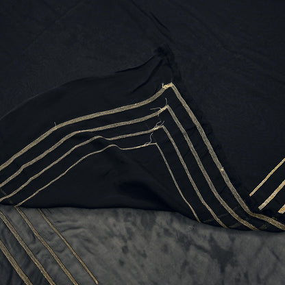Indian Rare Vintage Black Sarees Blend Georgette Hand Embroidered Sari Fabric 5.5 Yards Sewing Ethnic