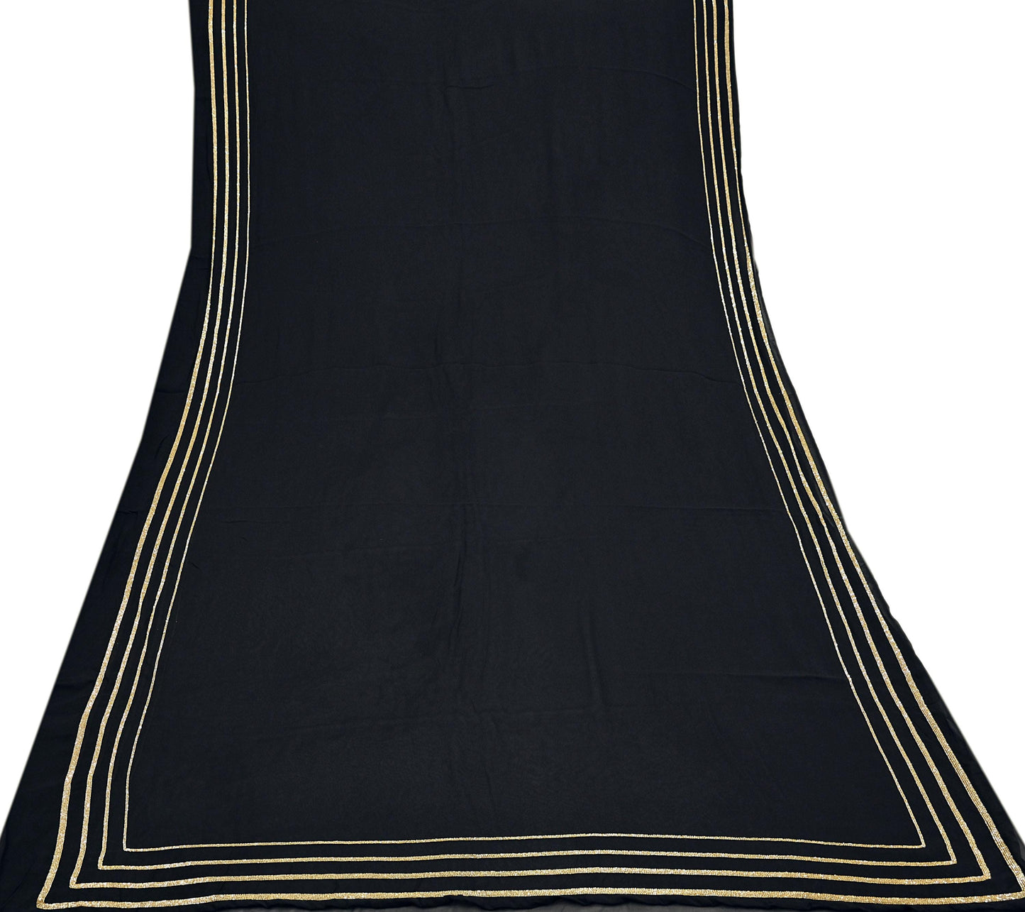 Indian Rare Vintage Black Sarees Blend Georgette Hand Embroidered Sari Fabric 5.5 Yards Sewing Ethnic