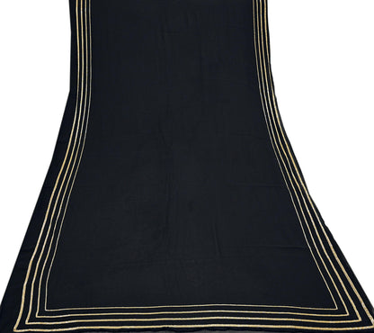 Indian Rare Vintage Black Sarees Blend Georgette Hand Embroidered Sari Fabric 5.5 Yards Sewing Ethnic