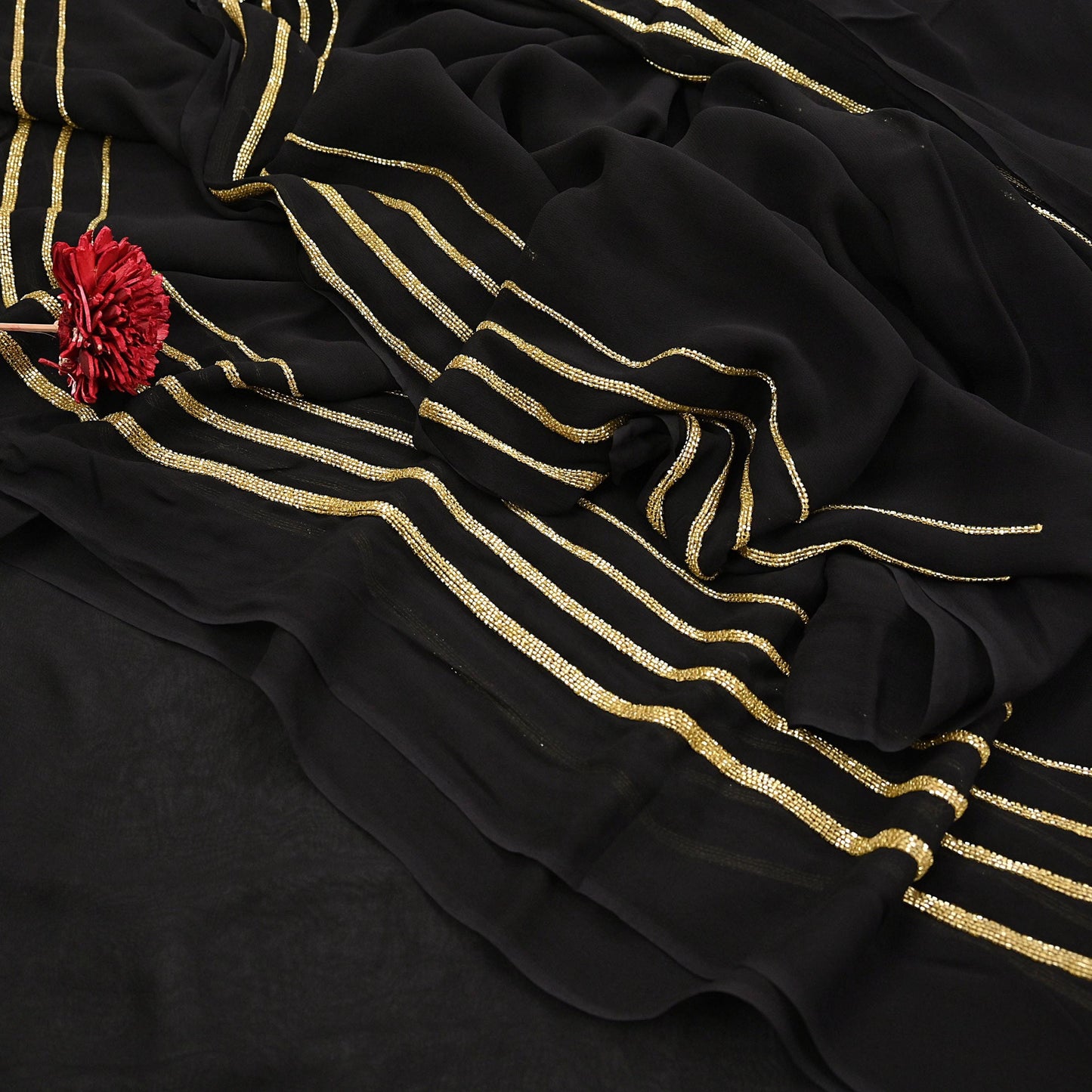 Indian Rare Vintage Black Sarees Blend Georgette Hand Embroidered Sari Fabric 5.5 Yards Sewing Ethnic
