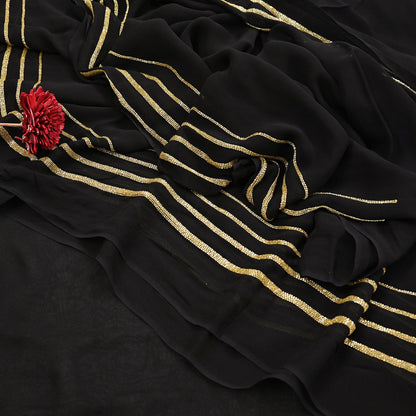 Indian Rare Vintage Black Sarees Blend Georgette Hand Embroidered Sari Fabric 5.5 Yards Sewing Ethnic