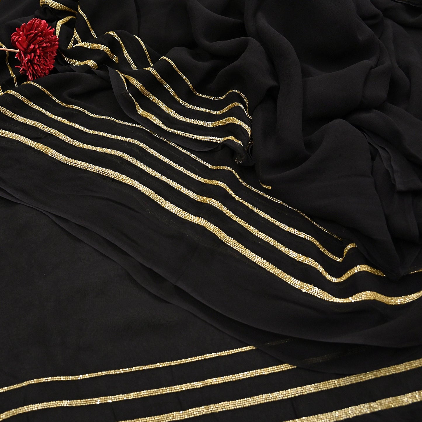 Indian Rare Vintage Black Sarees Blend Georgette Hand Embroidered Sari Fabric 5.5 Yards Sewing Ethnic