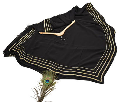 Indian Rare Vintage Black Sarees Blend Georgette Hand Embroidered Sari Fabric 5.5 Yards Sewing Ethnic